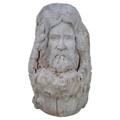 Vintage Large Hand Carved Driftwood Sculpture Zues Bust Statue Greek Roman Mythology 29"