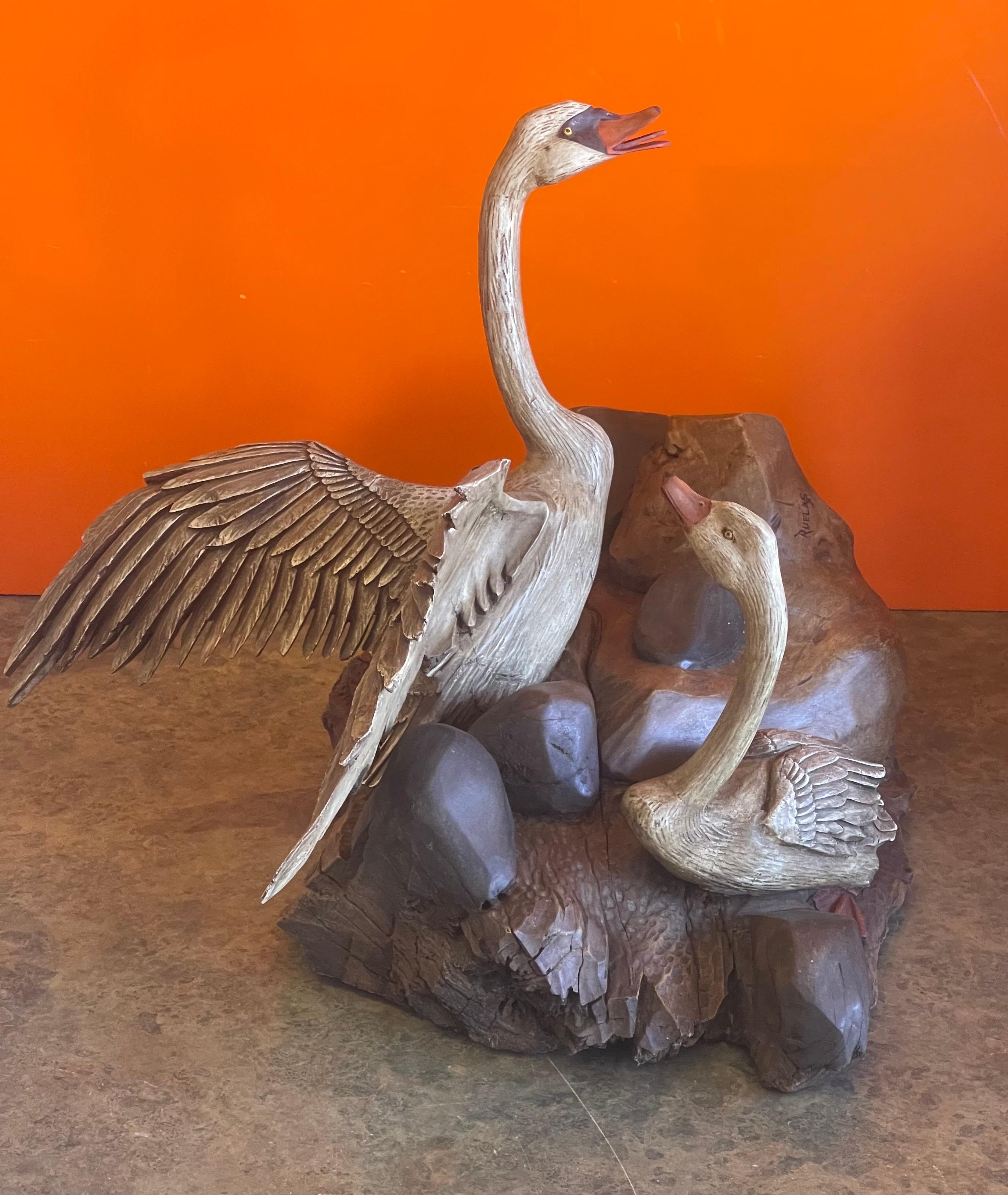 Large Hand Carved Duck Sculpture by Miguel Ruelas For Sale 2