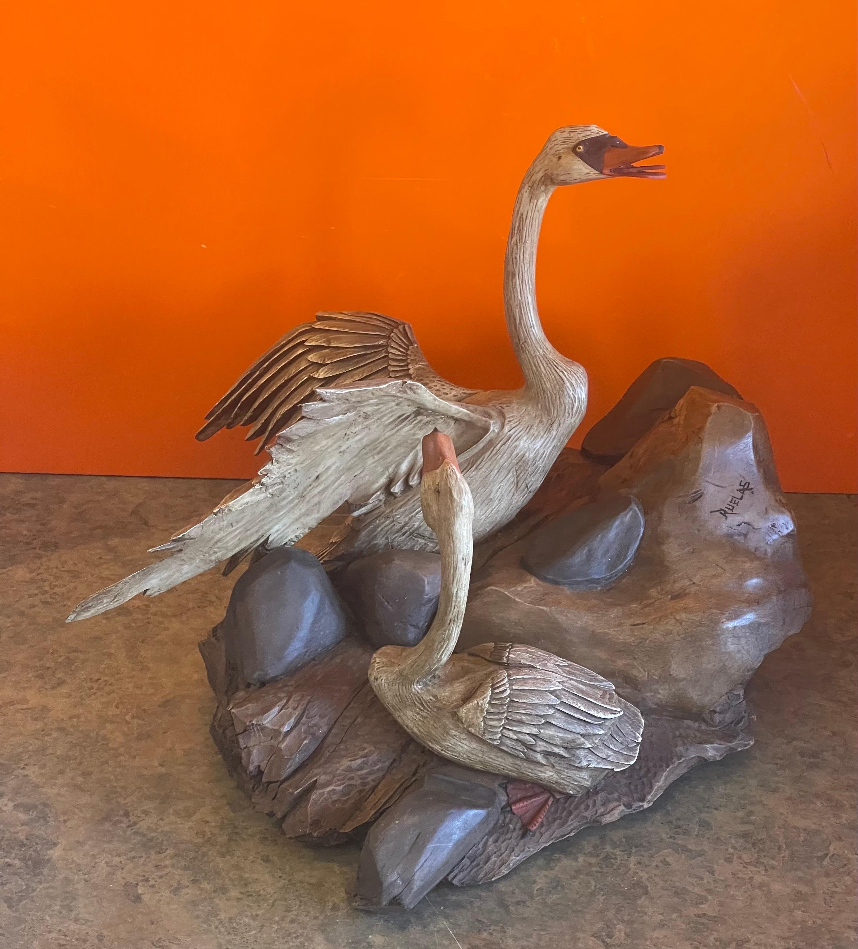 Large Hand Carved Duck Sculpture by Miguel Ruelas For Sale 3