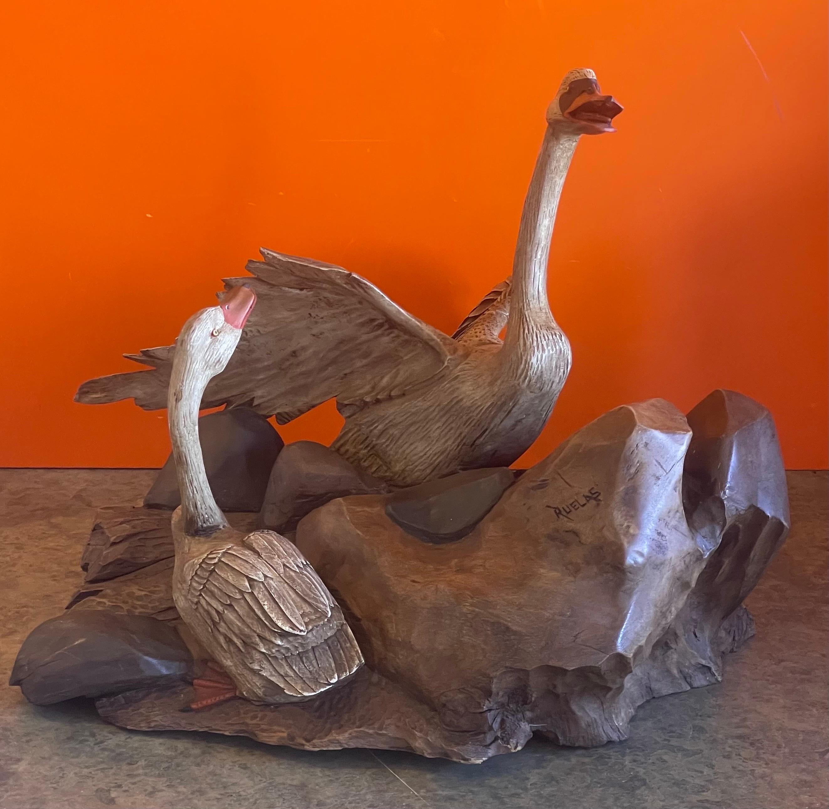 Large Hand Carved Duck Sculpture by Miguel Ruelas For Sale 10