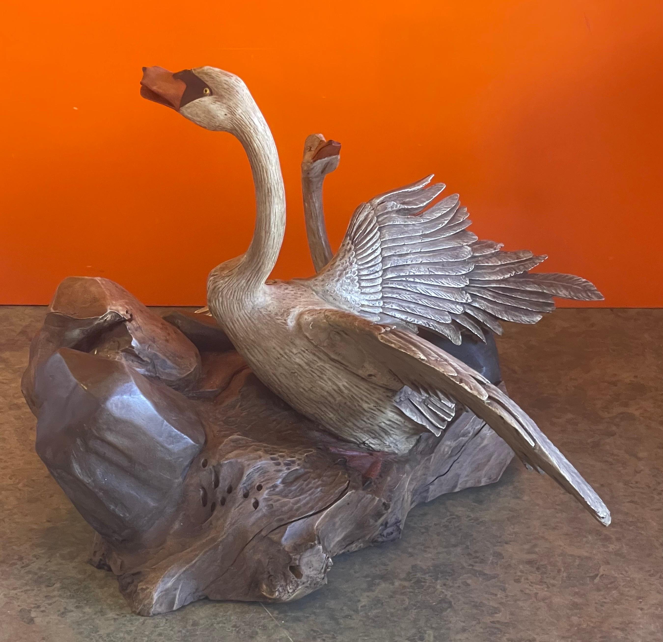 Large Hand Carved Duck Sculpture by Miguel Ruelas In Good Condition For Sale In San Diego, CA