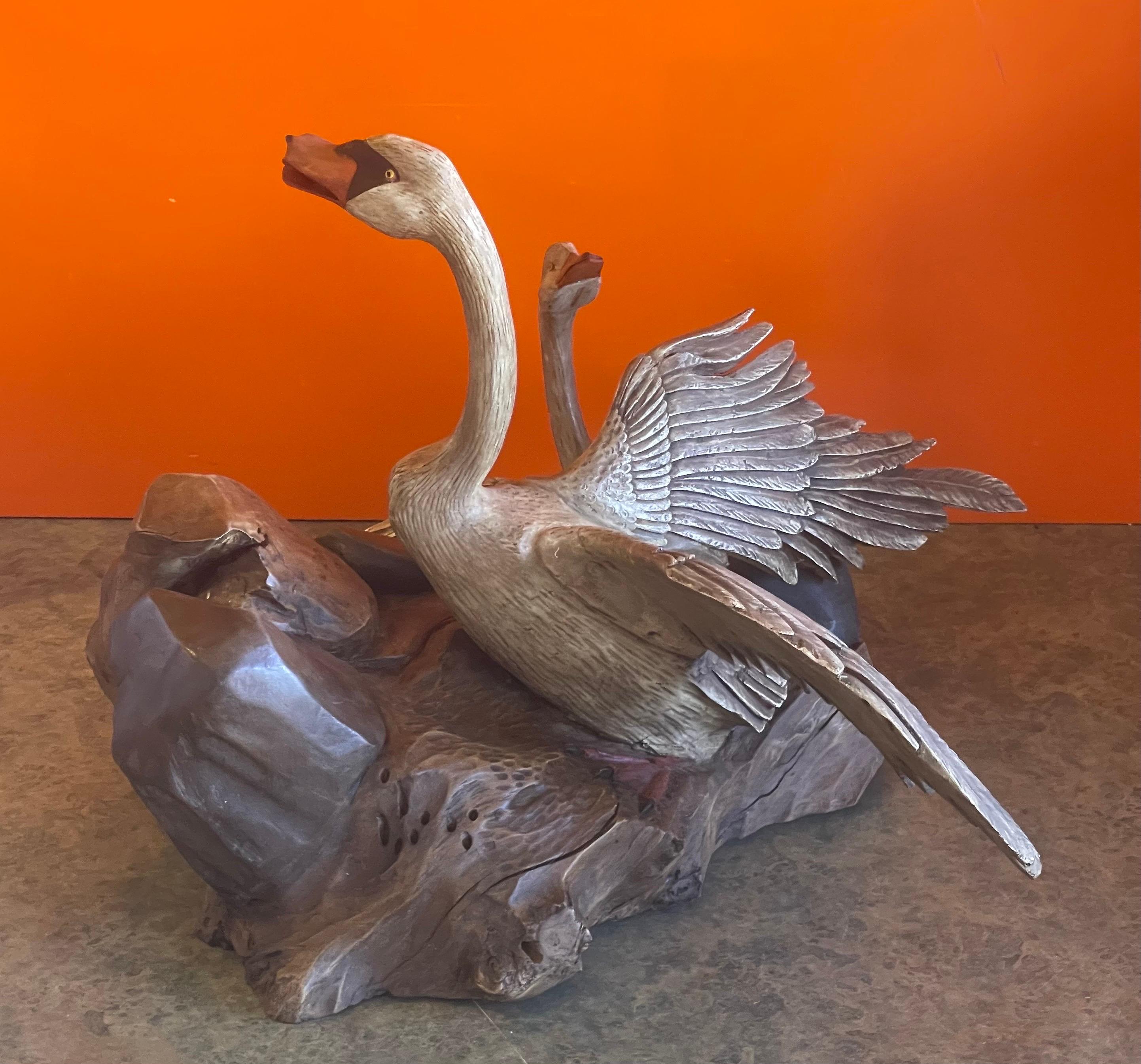 20th Century Large Hand Carved Duck Sculpture by Miguel Ruelas For Sale