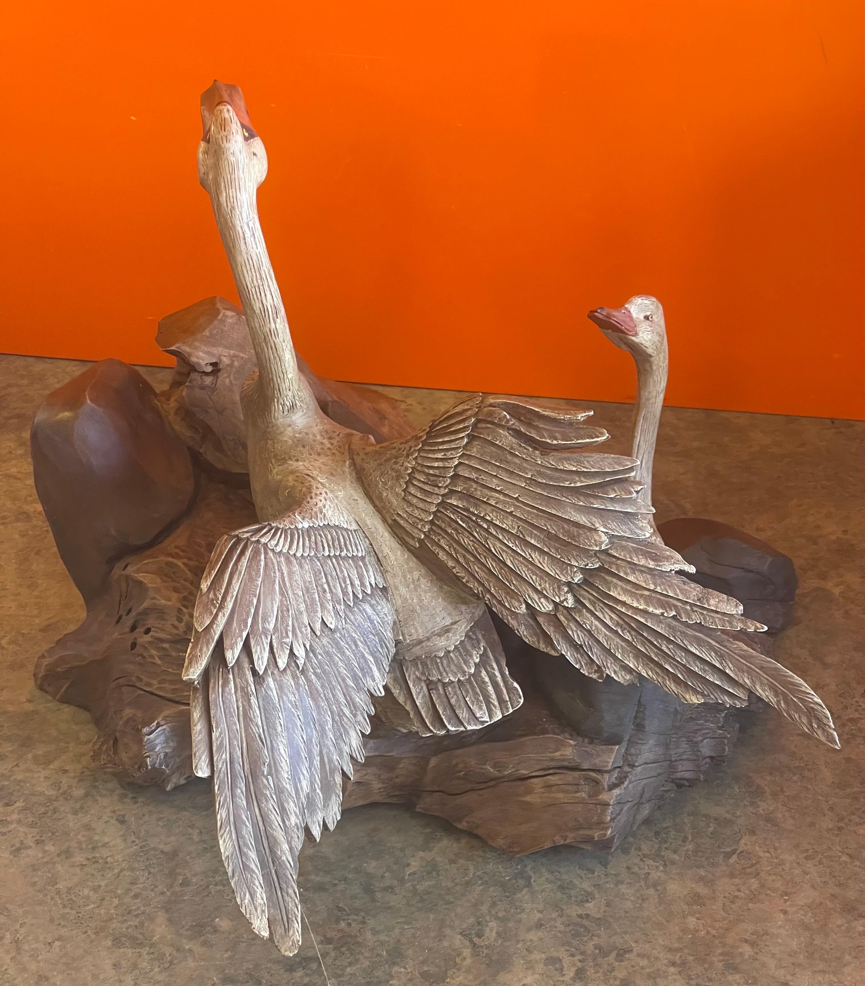Wood Large Hand Carved Duck Sculpture by Miguel Ruelas For Sale