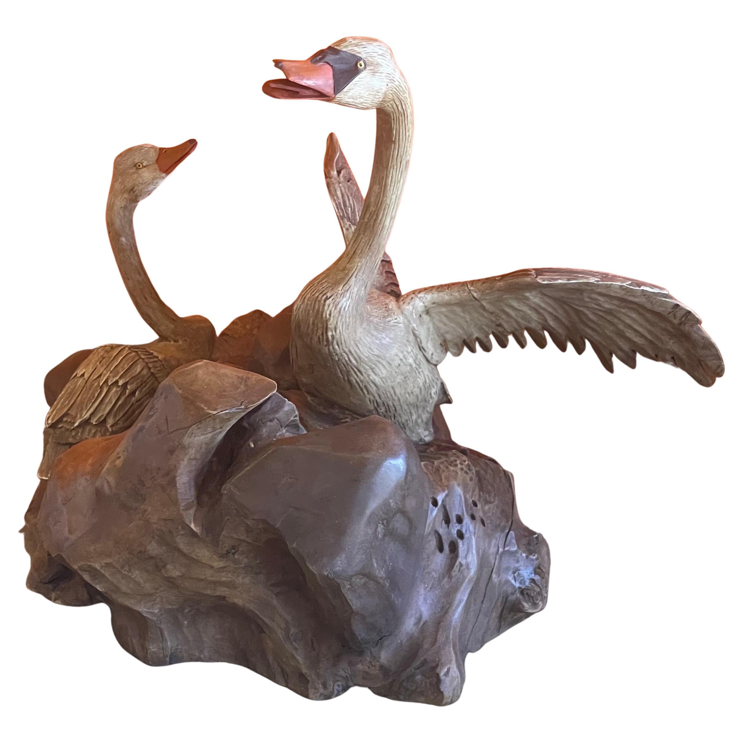 Large Hand Carved Duck Sculpture by Miguel Ruelas For Sale