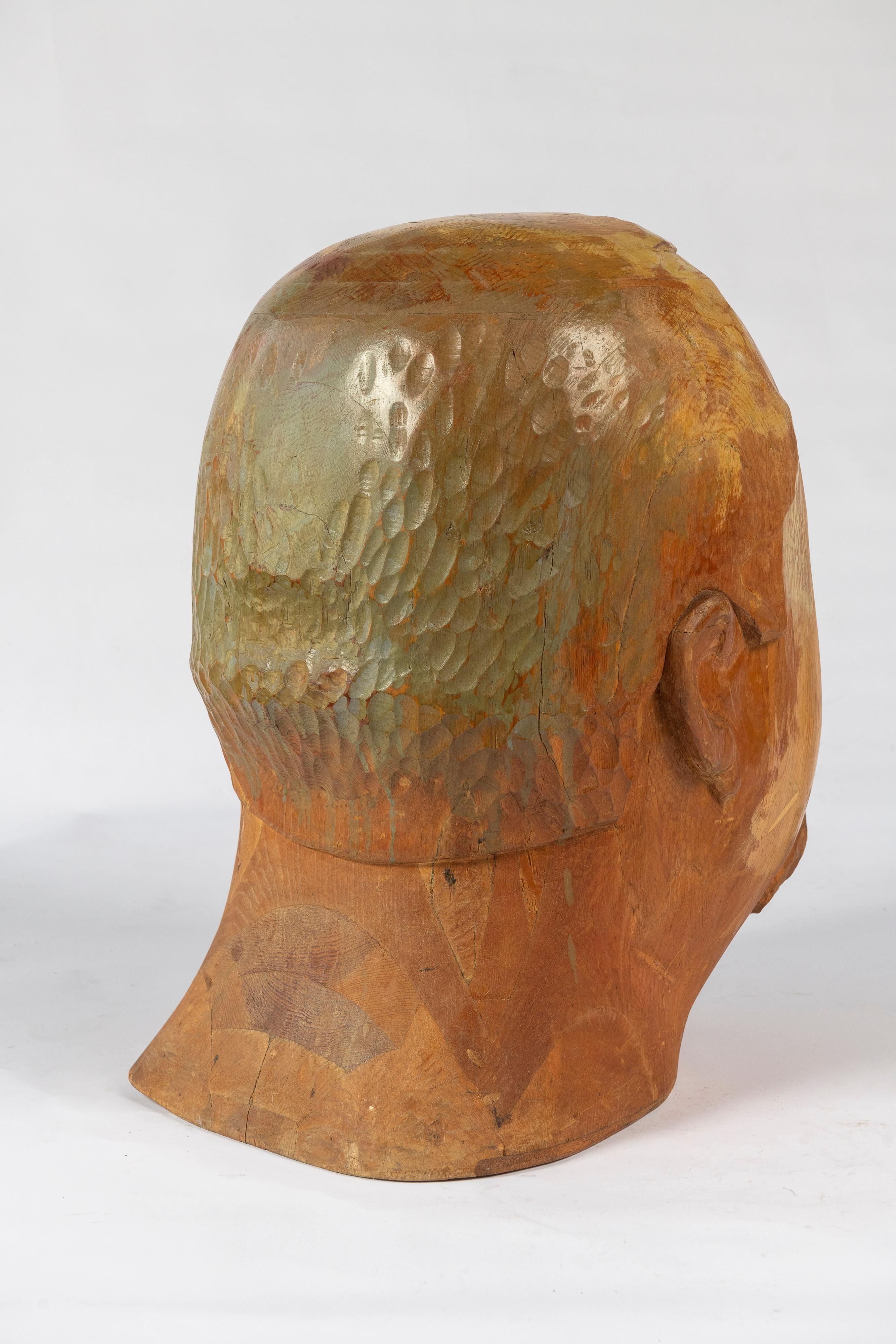 Large Hand Carved Folk Art Sculpture of Man's Head In Good Condition For Sale In San Francisco, CA