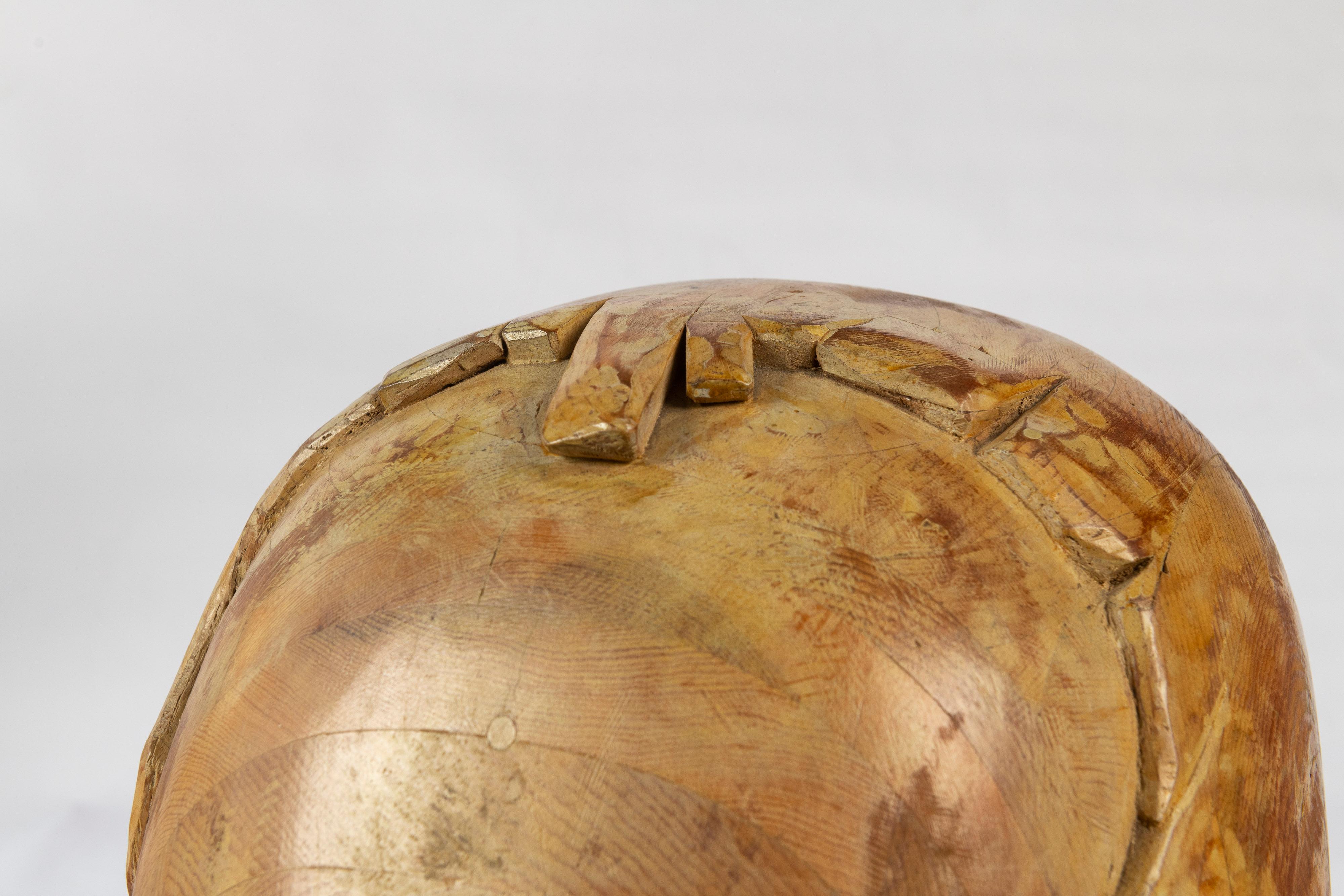 Large Hand Carved Folk Art Sculpture of Man's Head For Sale 2