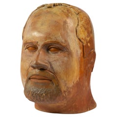 Large Hand Carved Folk Art Sculpture of Man's Head