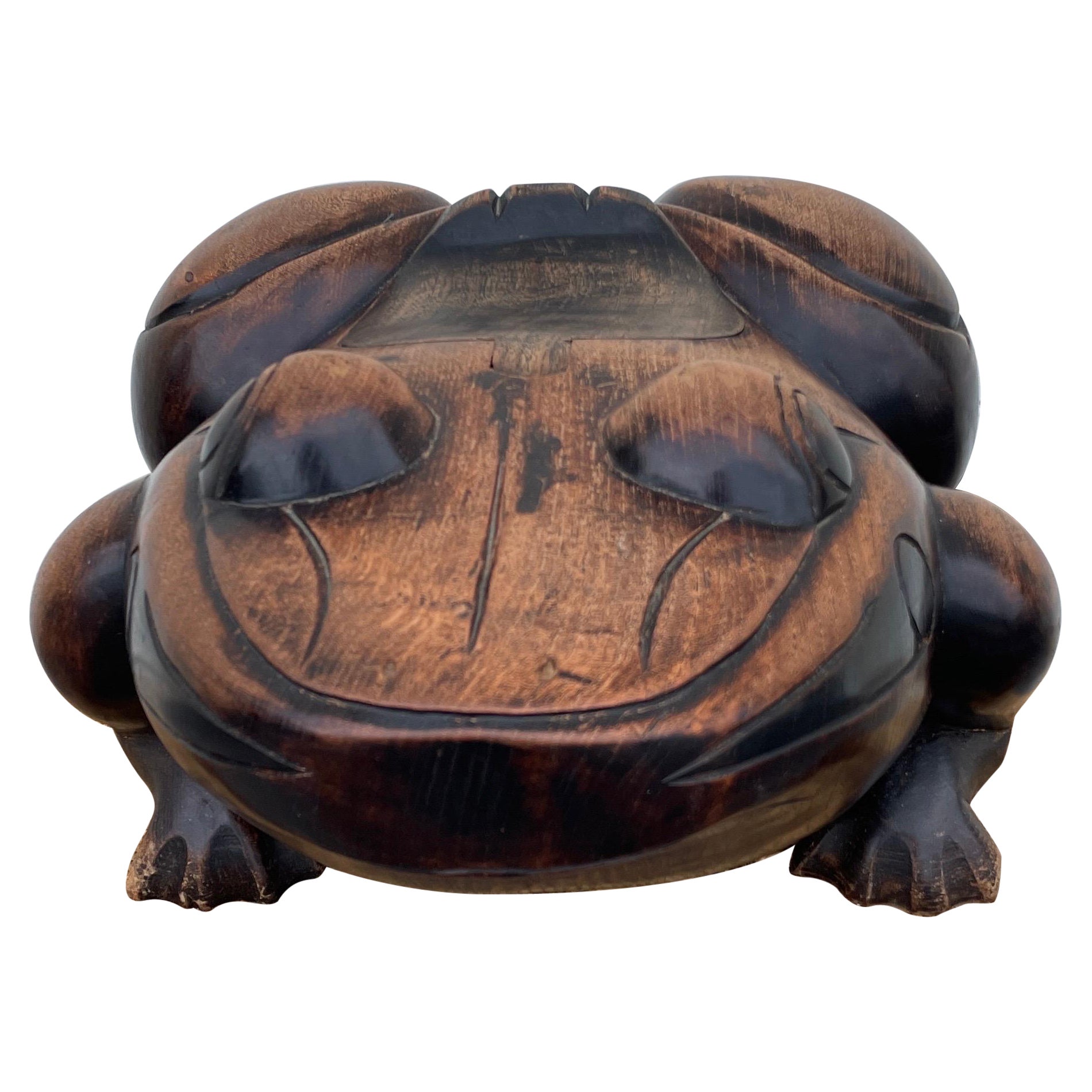 Large Hand Carved Frog Box Sculpture