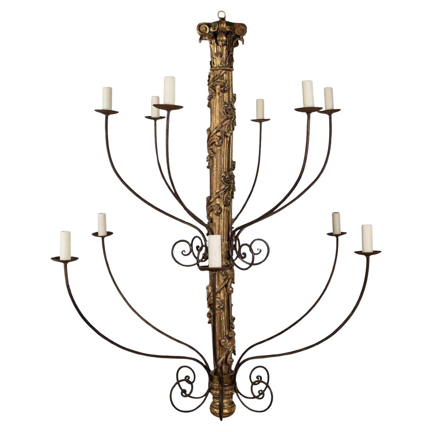 Massive Hand-Carved Giltwood Italian Twelve Arm Chandelier