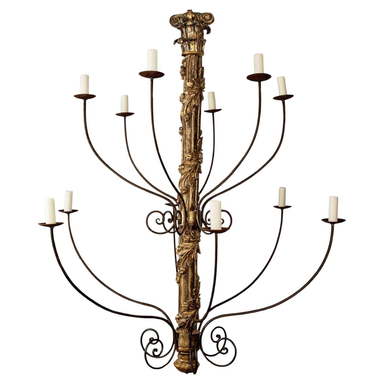 Massive Hand-Carved Giltwood Italian Twelve Arm Chandelier