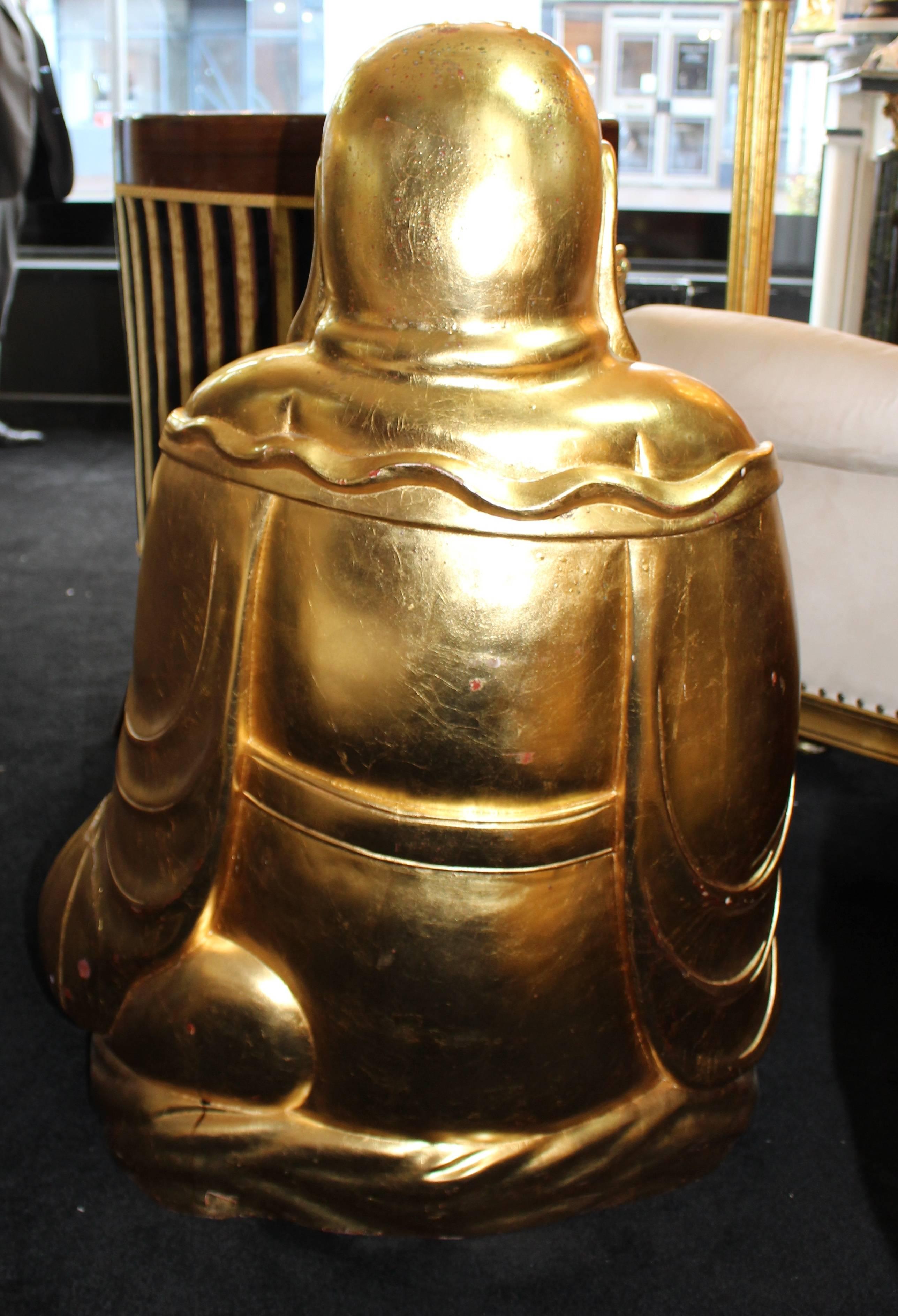 Large Hand Carved Giltwood Seated Laughing Buddha For Sale 4