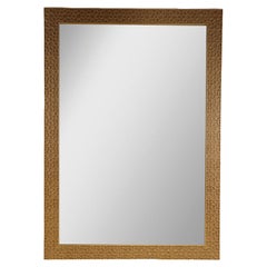 Large Hand-Carved Gold Walnut Wood Mirror with Carved Star Motif