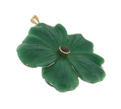 Large Hand-Carved Green Aventurine Flower Statement Pendant with Amethyst