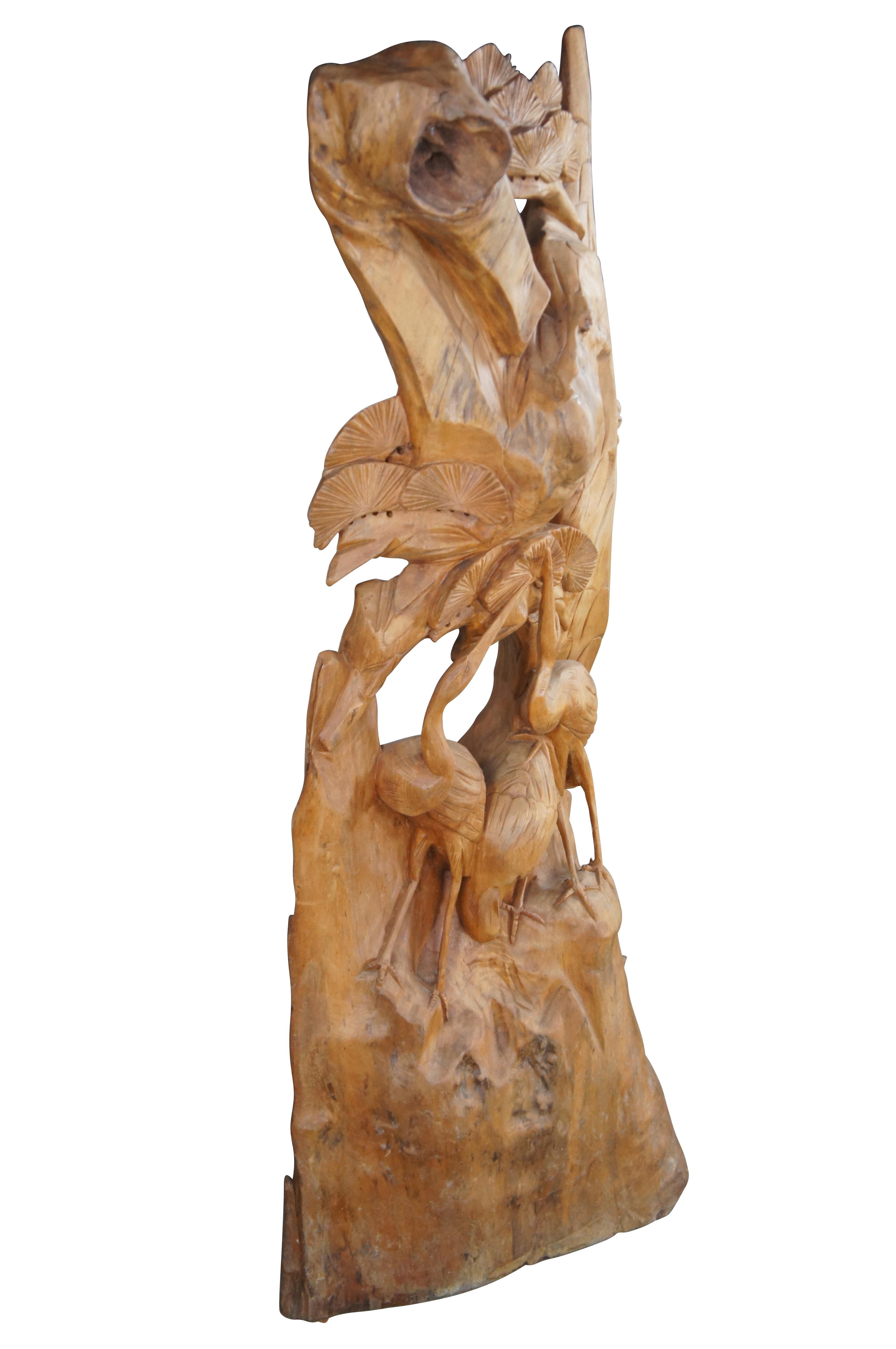 Rustic Large Hand Carved Heron Bird Sculpture Statue Wildlife Scene 62