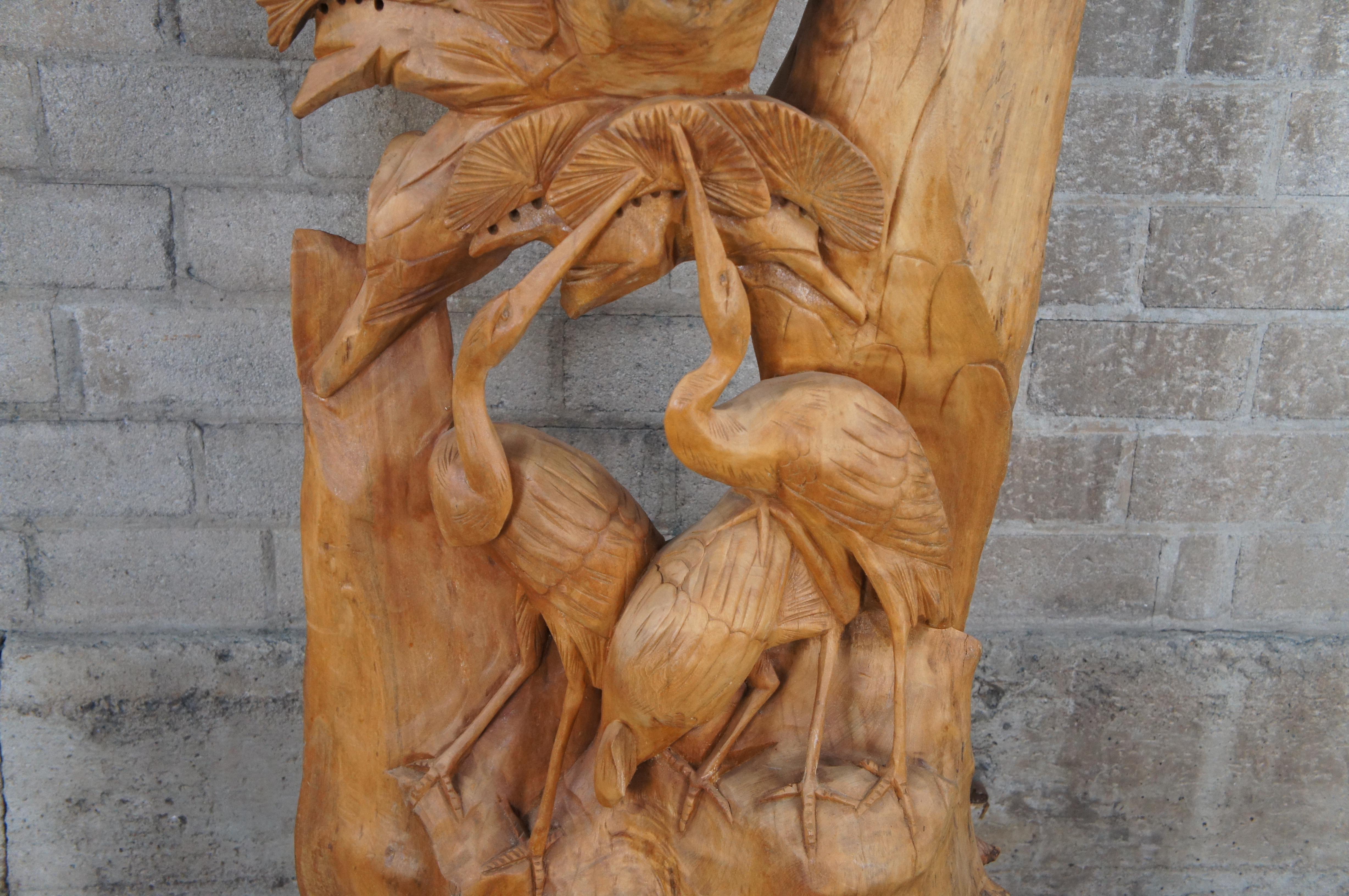 20th Century Large Hand Carved Heron Bird Sculpture Statue Wildlife Scene 62