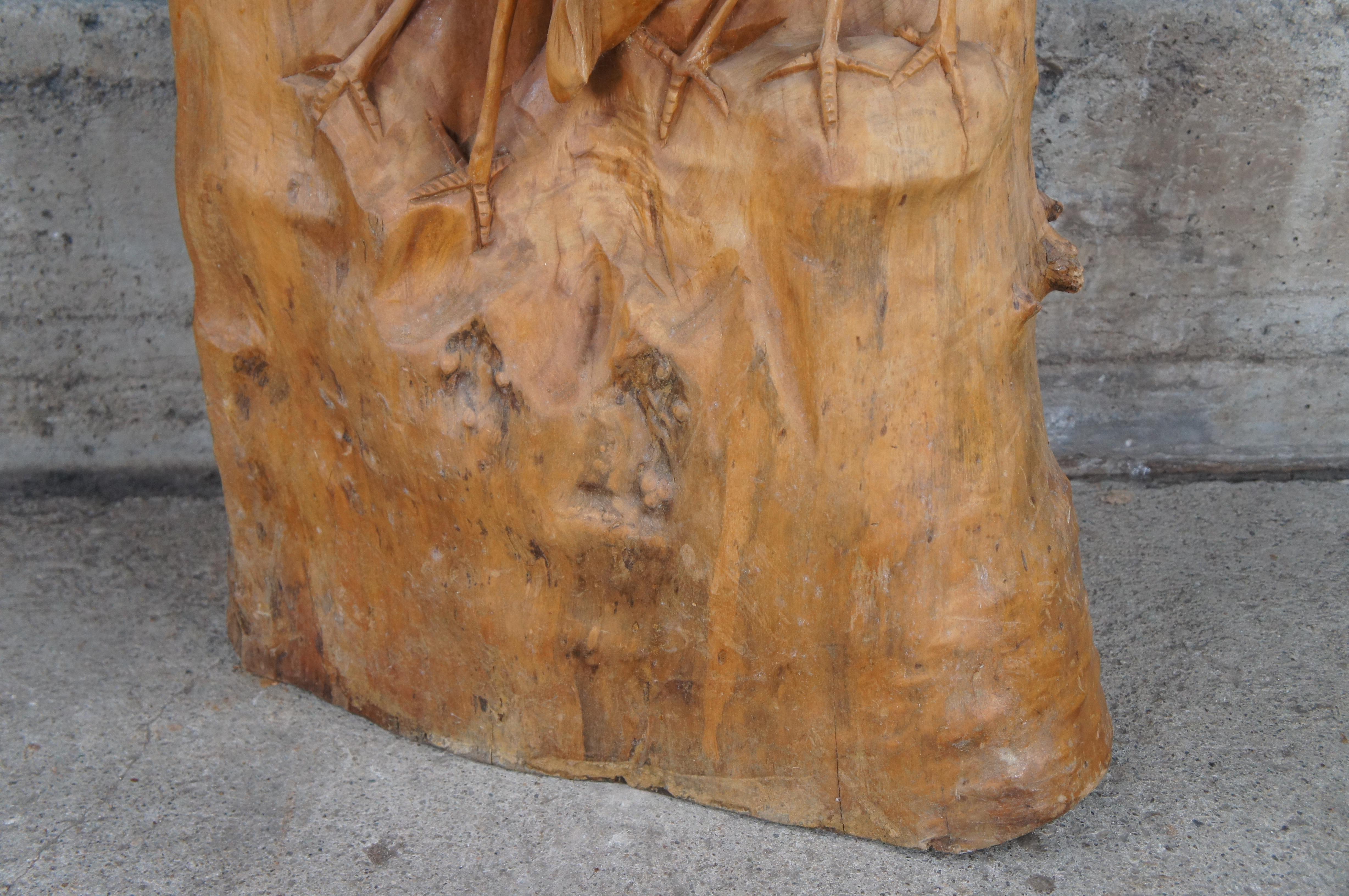 Hardwood Large Hand Carved Heron Bird Sculpture Statue Wildlife Scene 62