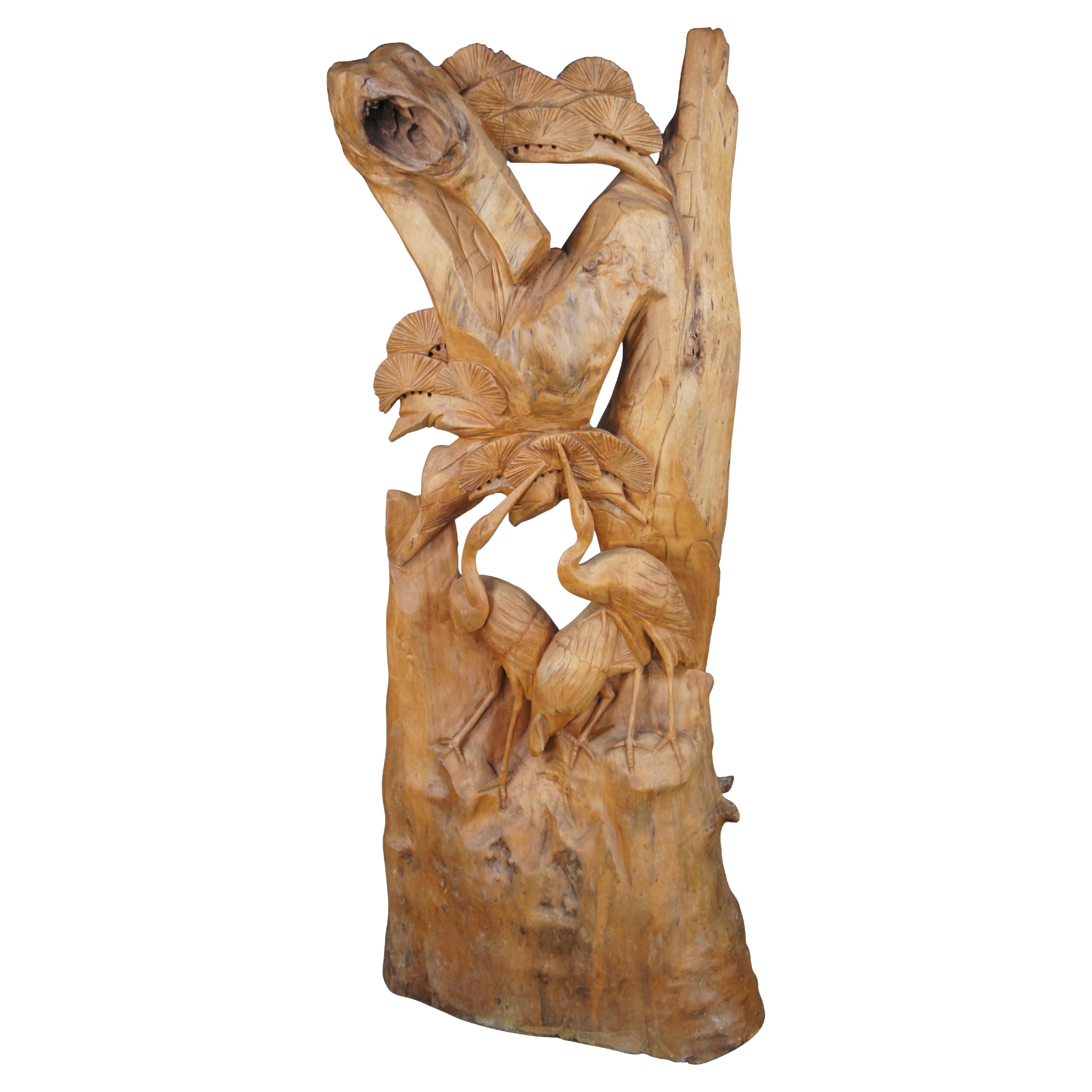 Large Hand Carved Heron Bird Sculpture Statue Wildlife Scene 62"