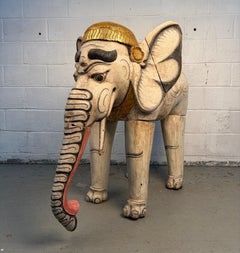 Large Hand-Carved Indian Processional Elephant Sculpture
