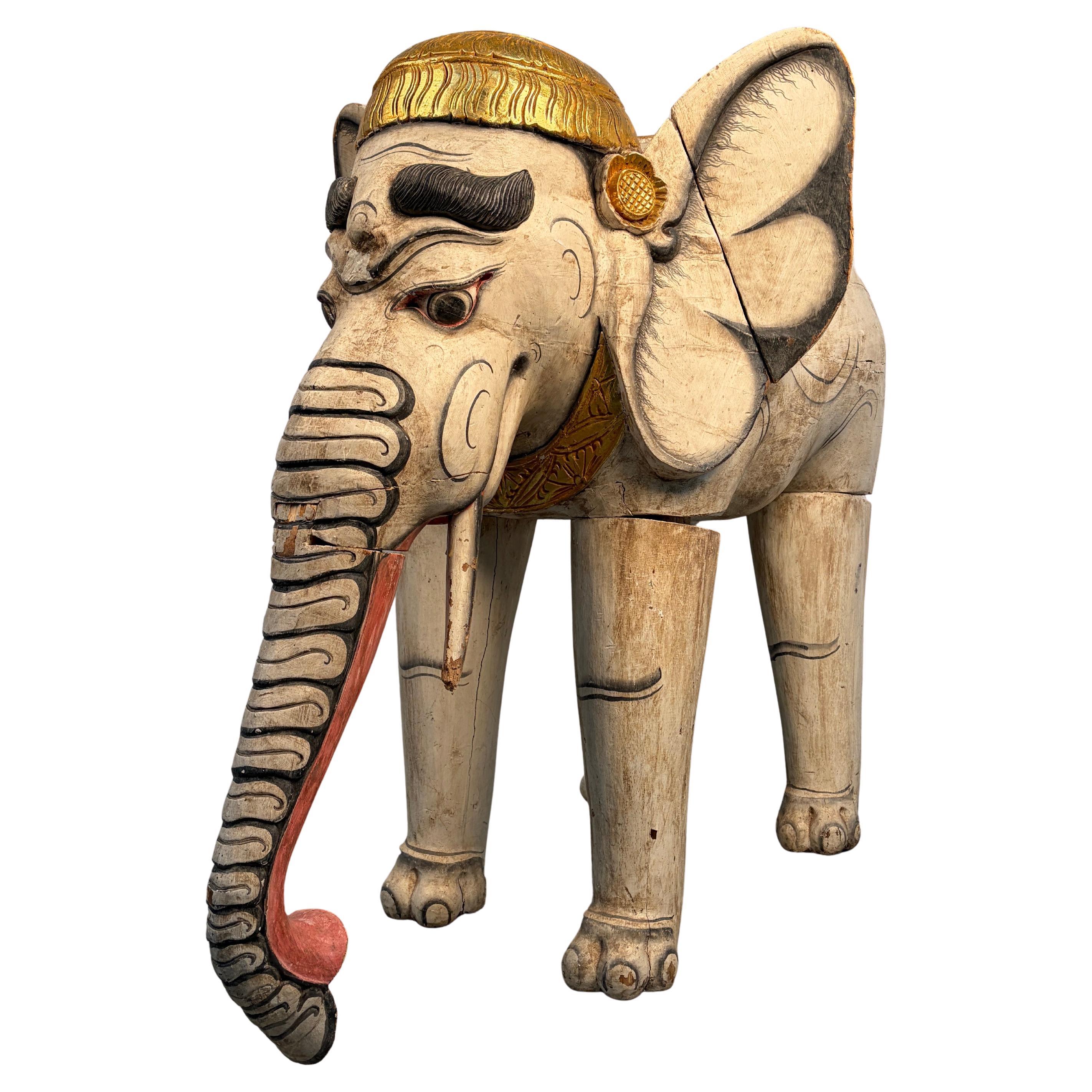 Large Hand-Carved Indian Processional Elephant Sculpture