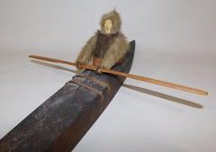 Large Hand Carved Inuit Hunter Native American Kayak