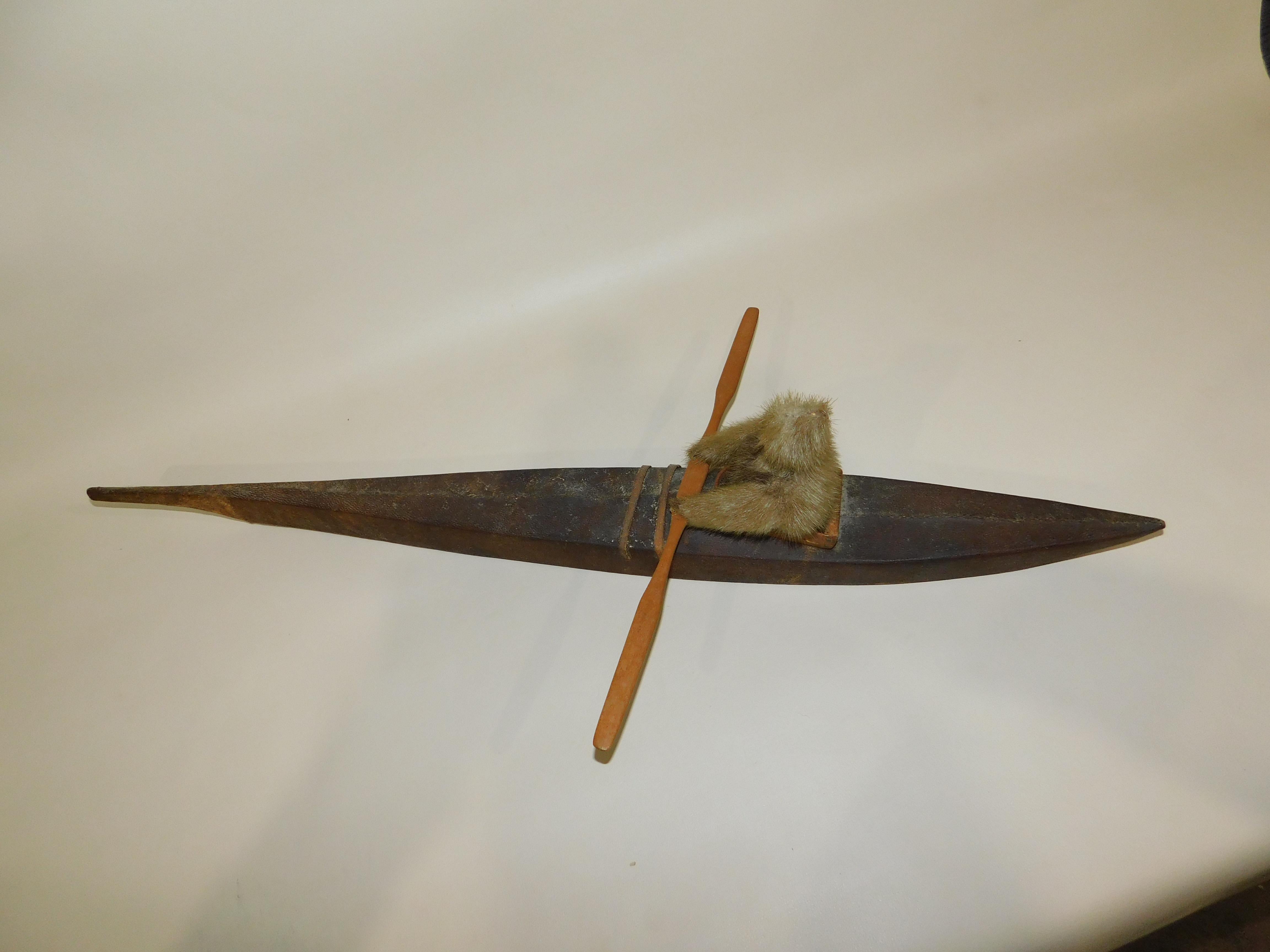 Canadian Large Hand Carved Inuit Hunter Native American Kayak