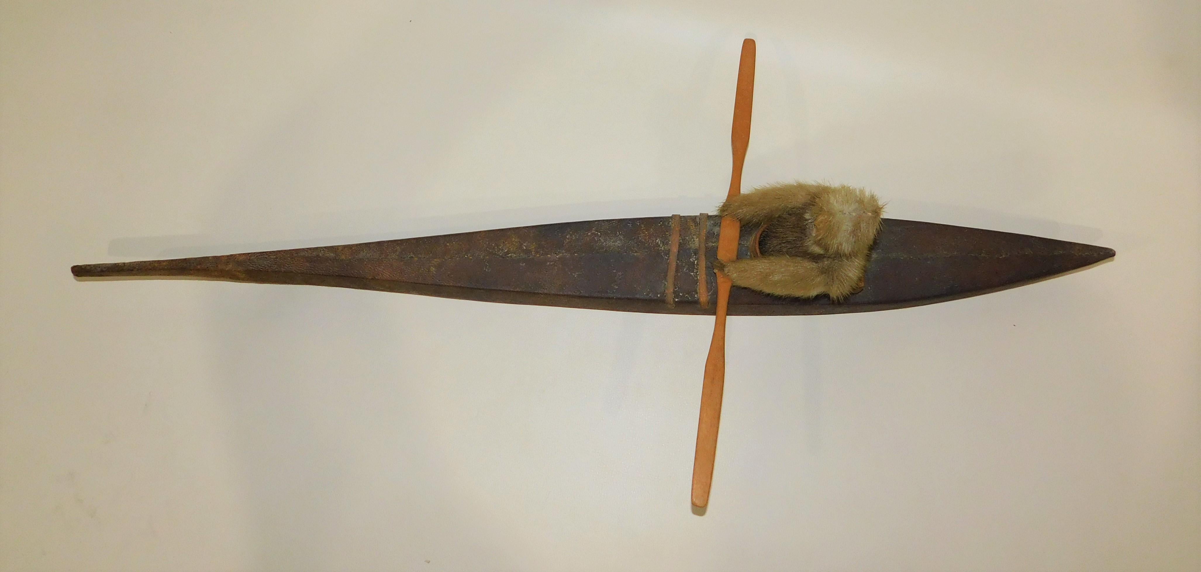 20th Century Large Hand Carved Inuit Hunter Native American Kayak