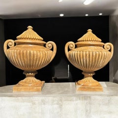 Large Hand-Carved Italian Marble Urns – 1950s