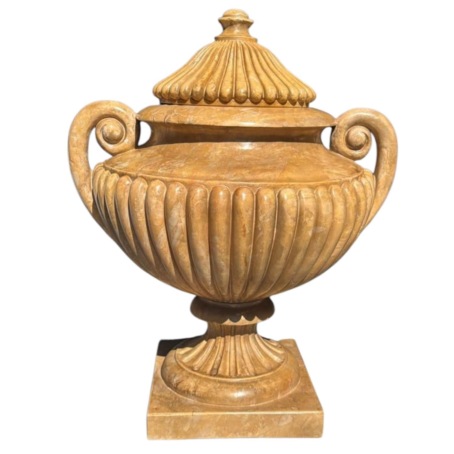 Mid-20th Century Large Hand-Carved Italian Marble Urns – 1950s For Sale