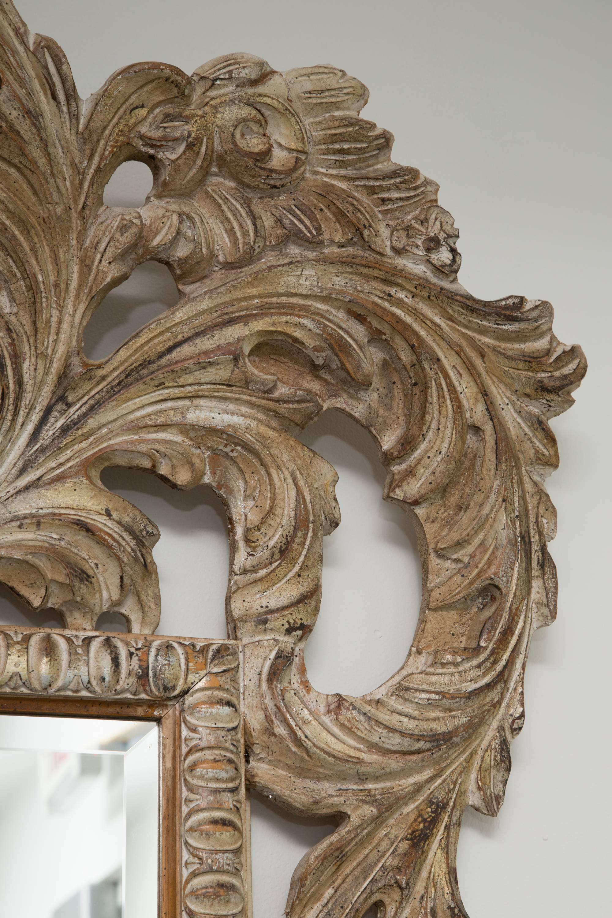 Rococo Large Hand-Carved Italian Pine Rocco Style Wall Mirror