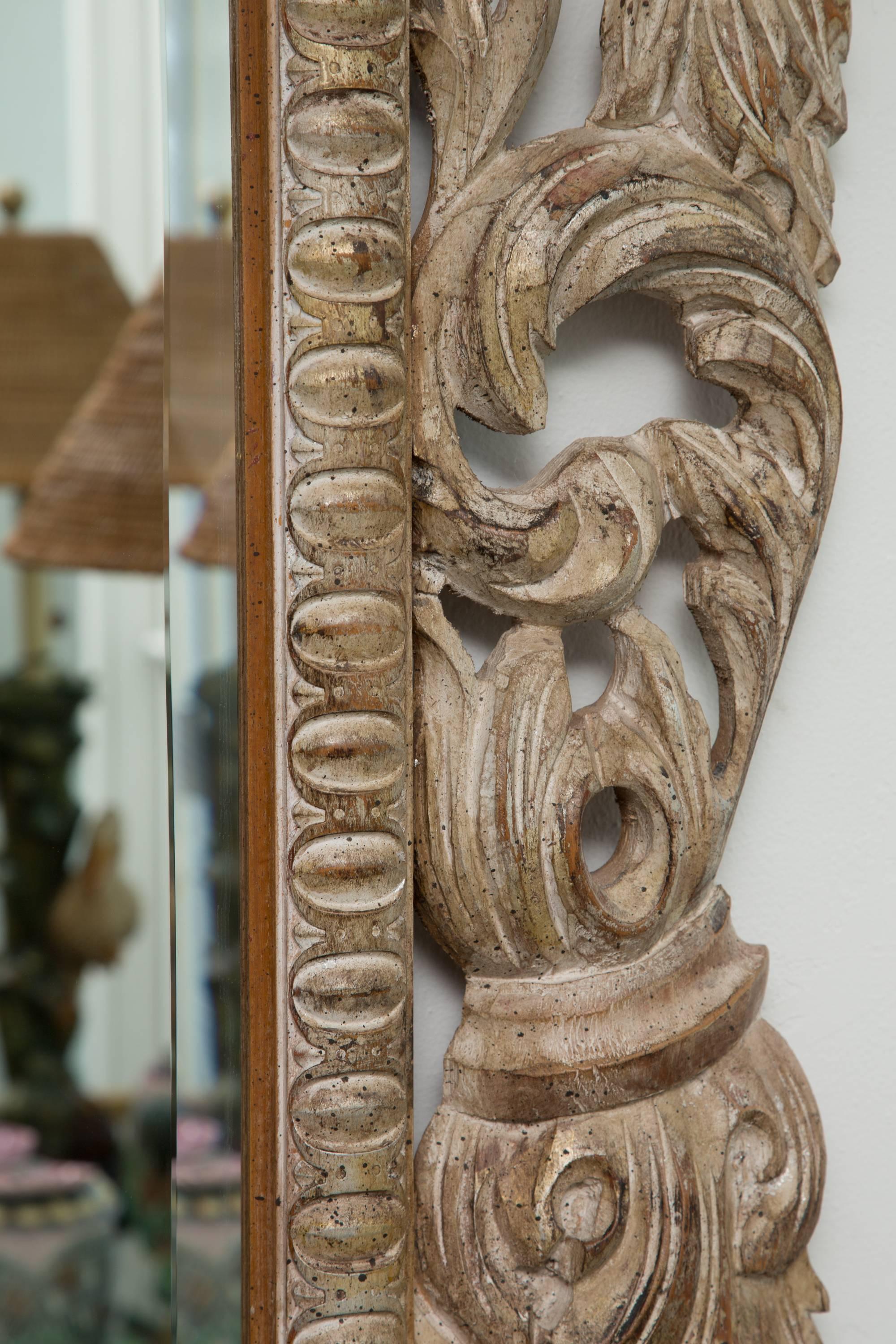 Large Hand-Carved Italian Pine Rocco Style Wall Mirror In Good Condition In WEST PALM BEACH, FL