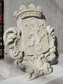 Large Hand Carved Italian Stemma Plaque with Crown and Rampant Lion
