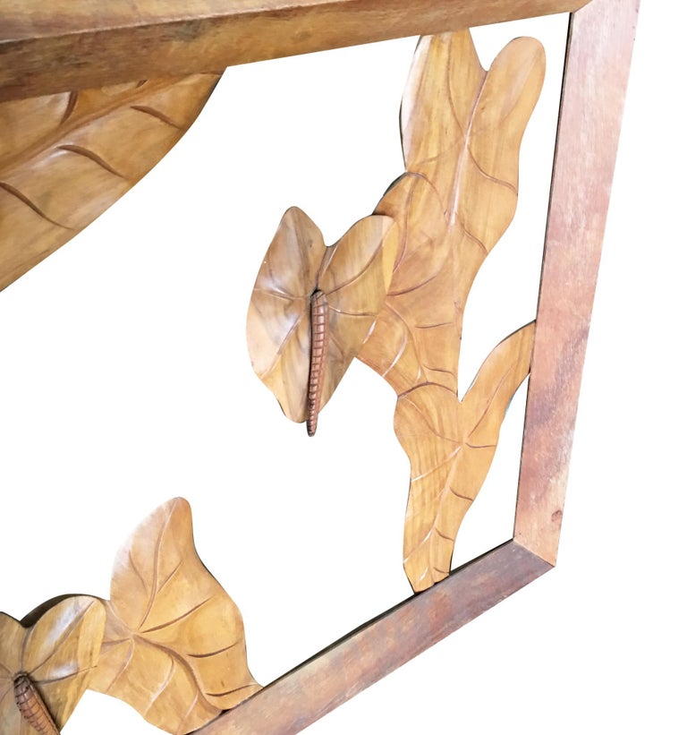 Large Hand Carved Koa Wood Anthurium Wall Art For Sale at