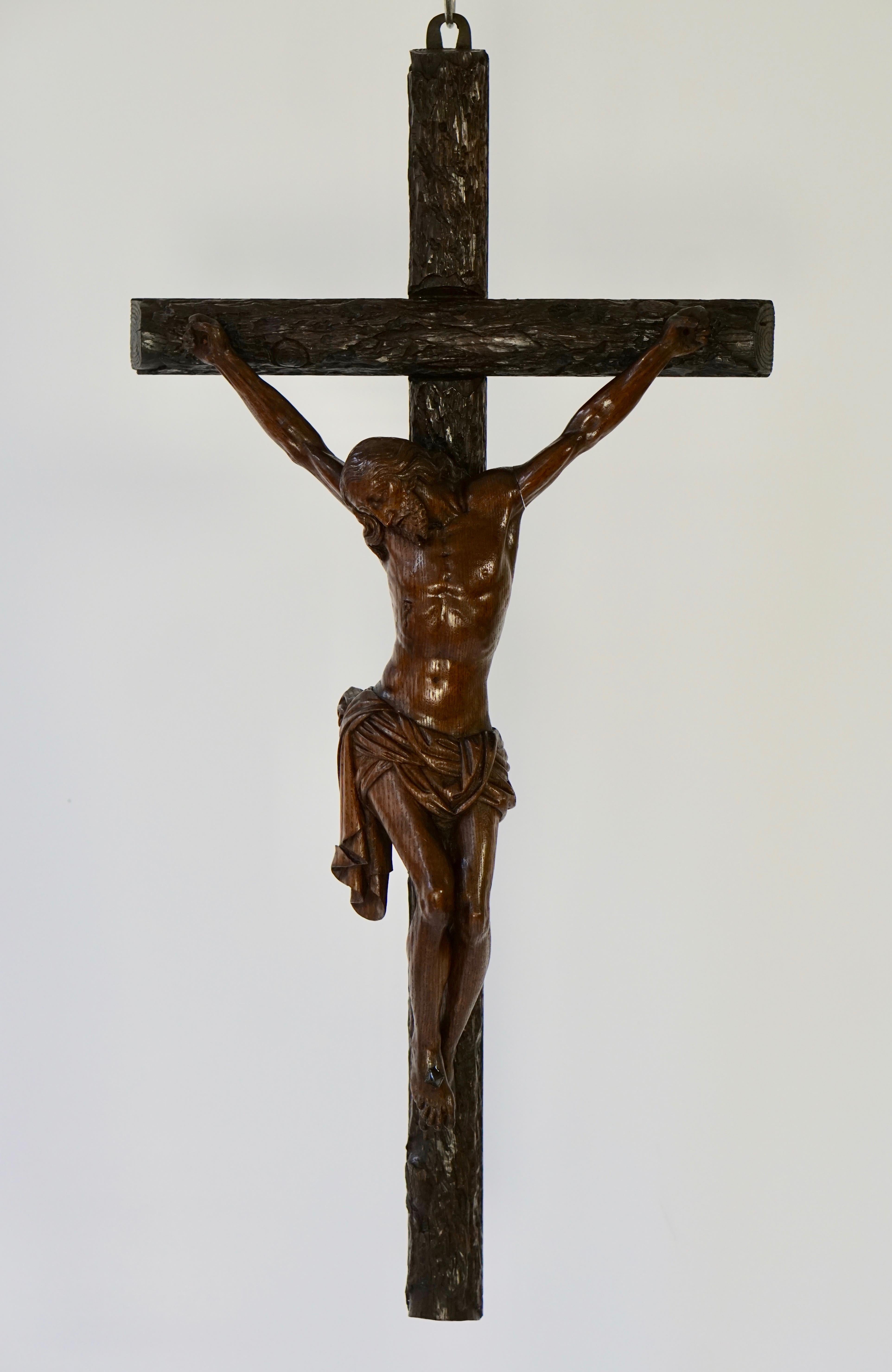 Folk Art Large Hand Carved, Late 19th Century Corpus of Christ or Crucifix