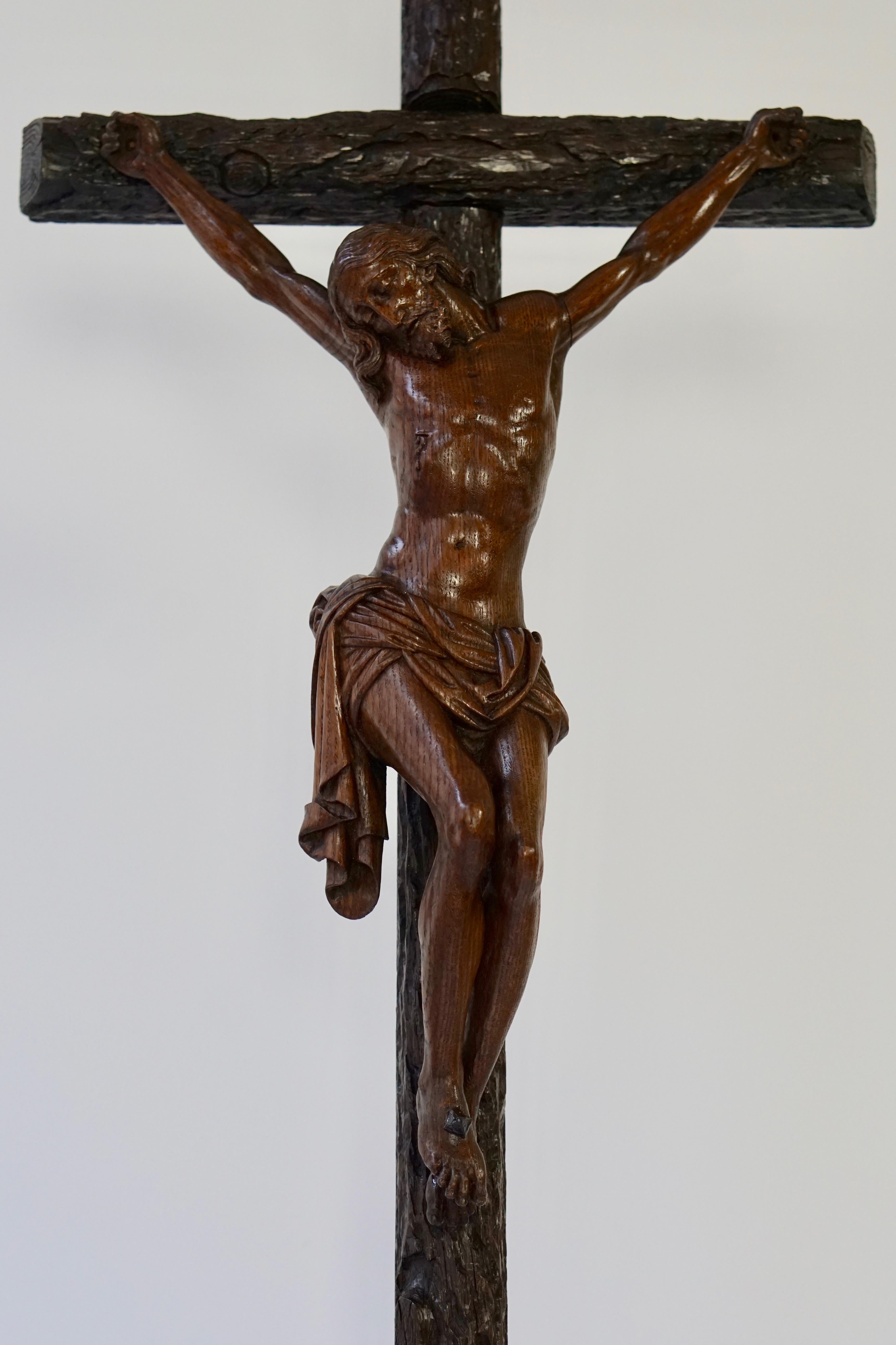 Italian Large Hand Carved, Late 19th Century Corpus of Christ or Crucifix