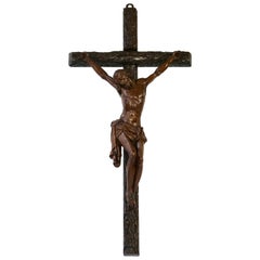 Großer handgeschnitzter Corpus Christi oder Kruzifix aus dem späten 19