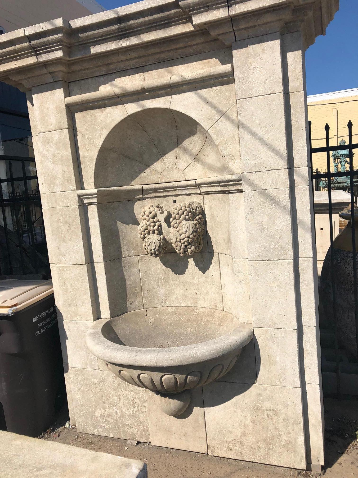 Here we have a beautiful hand-carved limestone fountain from France. This fountain features a grapevine at the spout. 


Measurements are: width 6' x height 9' x depth 3'4