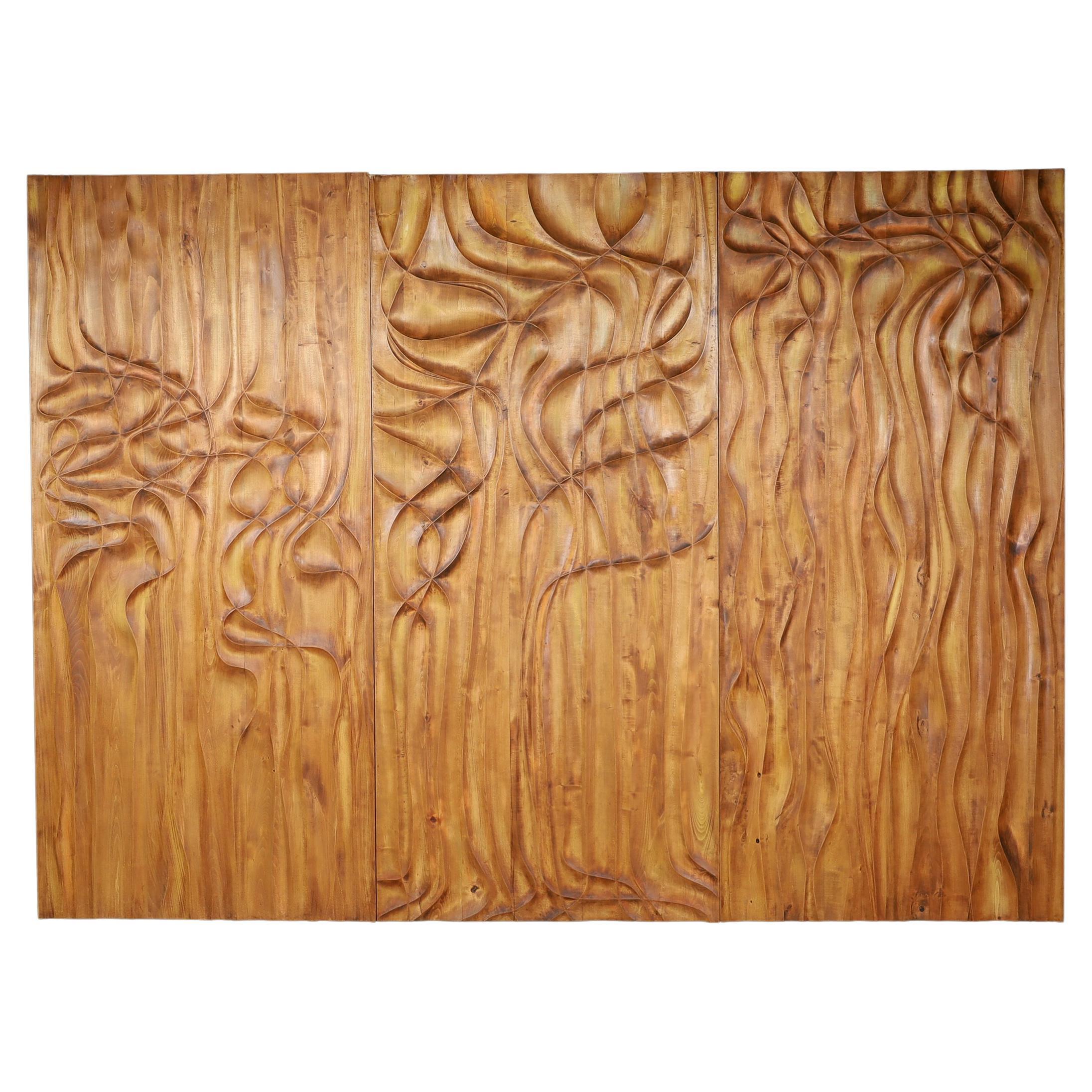 Large Hand-Carved Linden Wood Wall Panels, Fairmont Golden Prague Hotel CZ 1970s For Sale