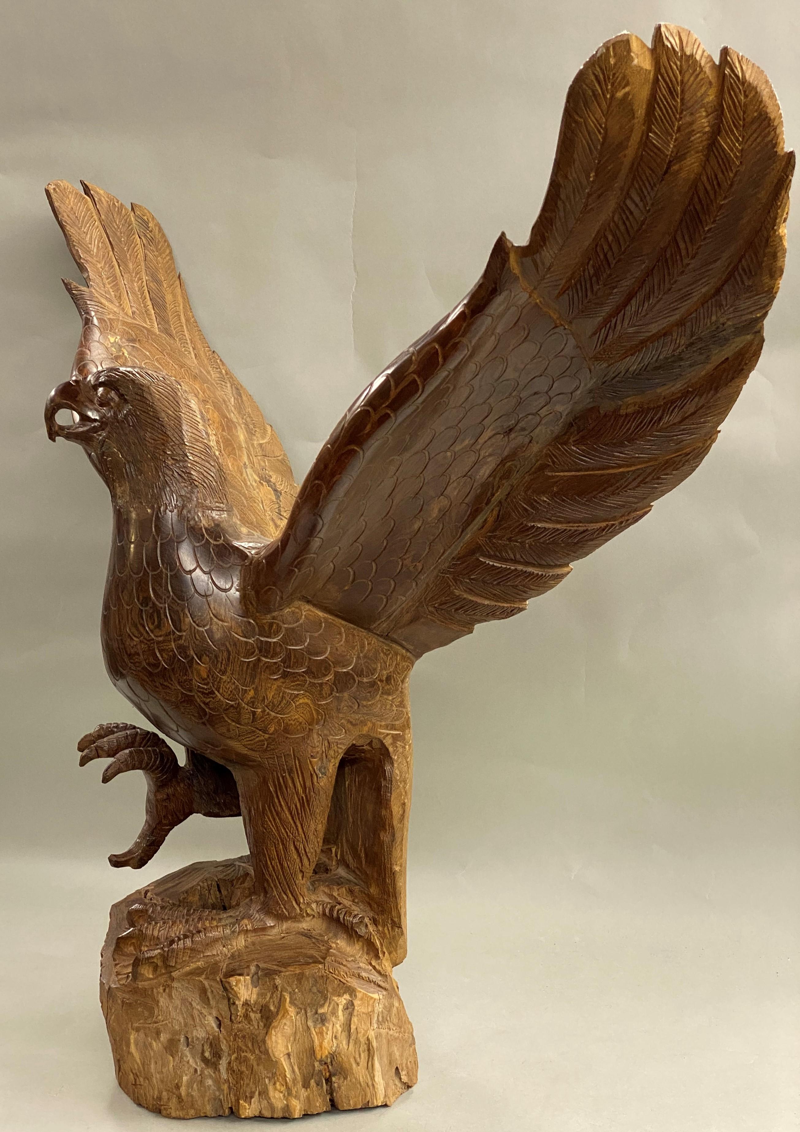 Black Forest Large Hand Carved Majestic Ironwood Eagle with Full Wingspan