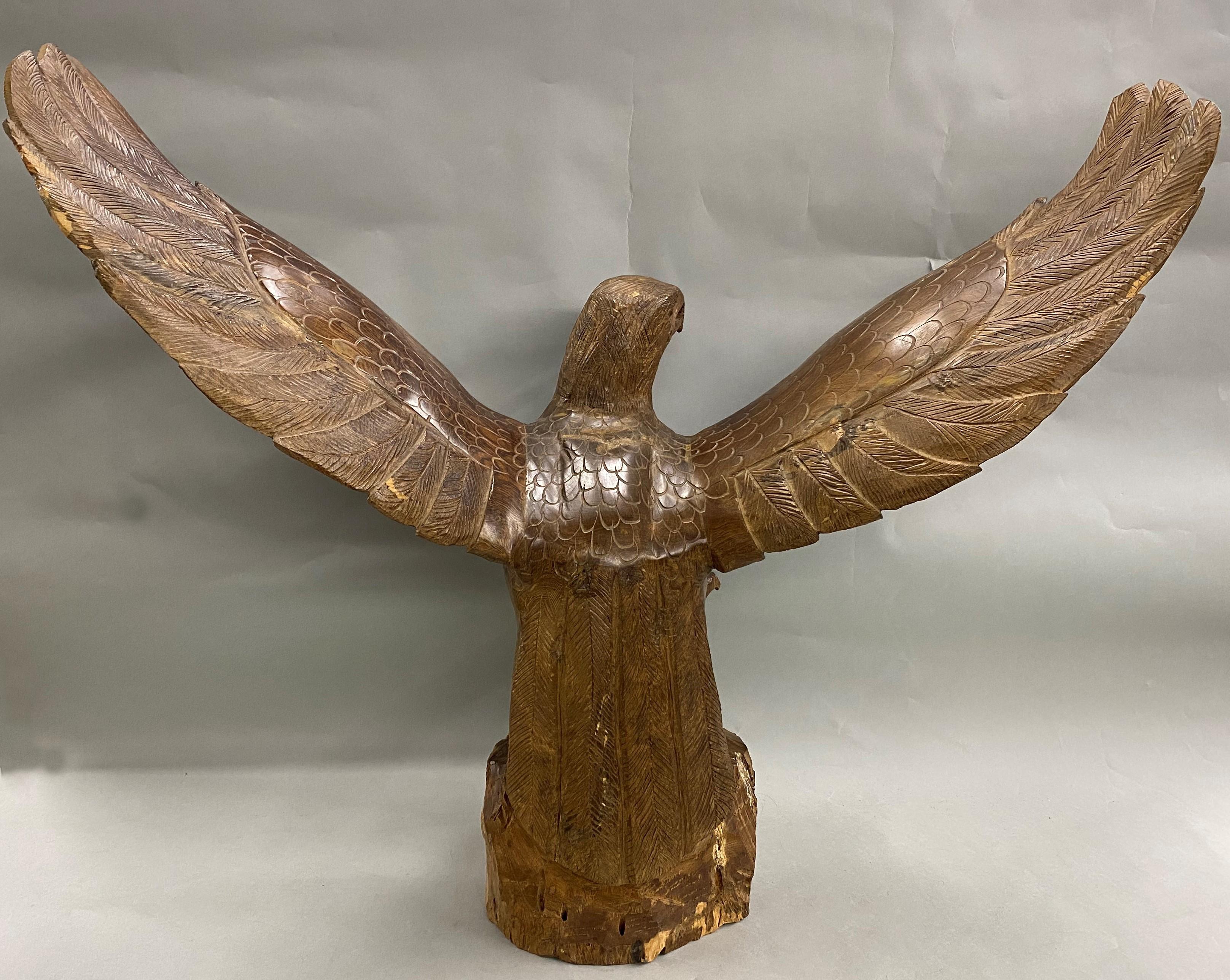 American Large Hand Carved Majestic Ironwood Eagle with Full Wingspan
