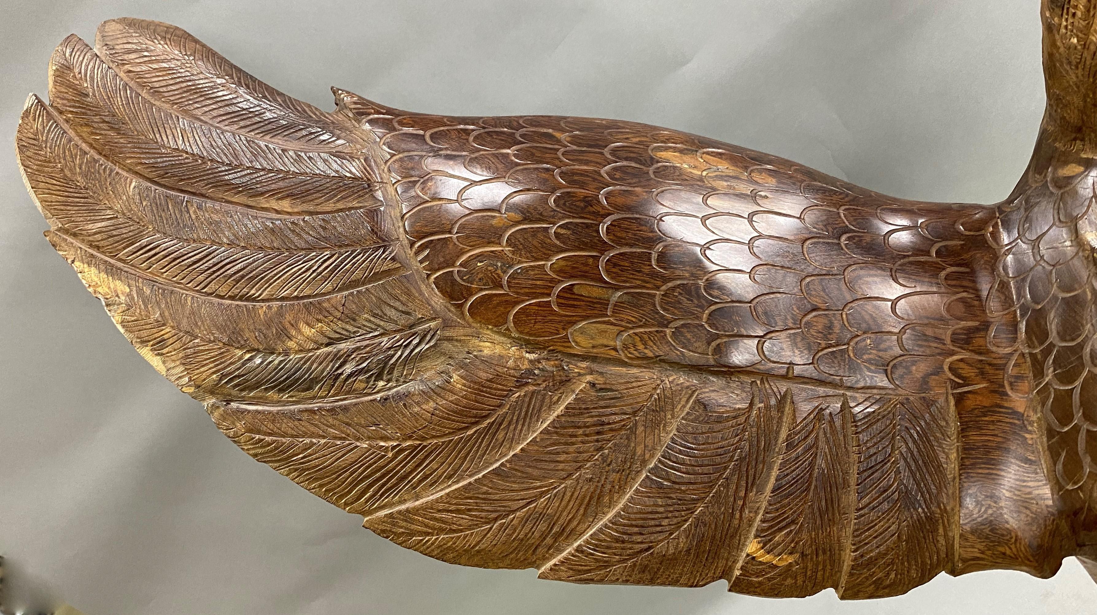 Large Hand Carved Majestic Ironwood Eagle with Full Wingspan In Good Condition In Milford, NH