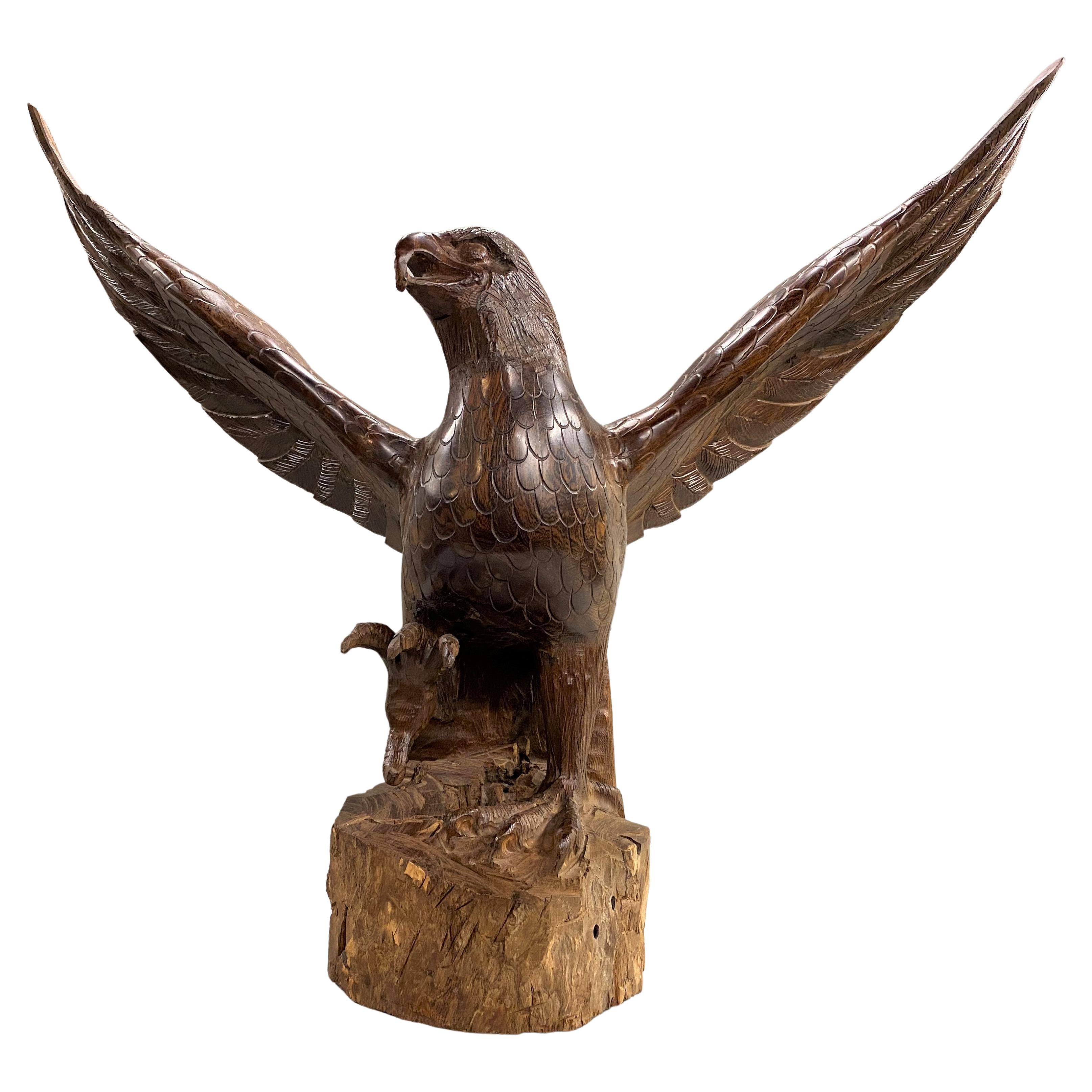 Large Hand Carved Majestic Ironwood Eagle with Full Wingspan