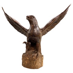 Large Hand Carved Majestic Wooden Eagle with Full Wingspan