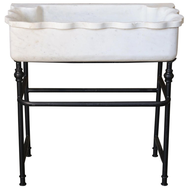 Large Hand Carved Marble Sink on Custom Iron Stand For Sale at 1stDibs