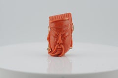 Large Hand-Carved Mediterranean Coral Pendant in 18k Yellow Gold