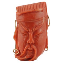 Large Hand-Carved Mediterranean Coral Pendant in 18k Yellow Gold