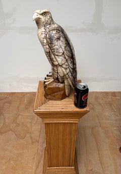 Large Hand Carved & Mint Antique Alabaster American Bald Eagle Sculpture Statue