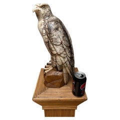 Large Hand Carved & Mint Antique Alabaster American Bald Eagle Sculpture Statue