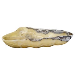 Large Hand Carved Onyx Bowl or Centerpiece in Gold, Gray and White