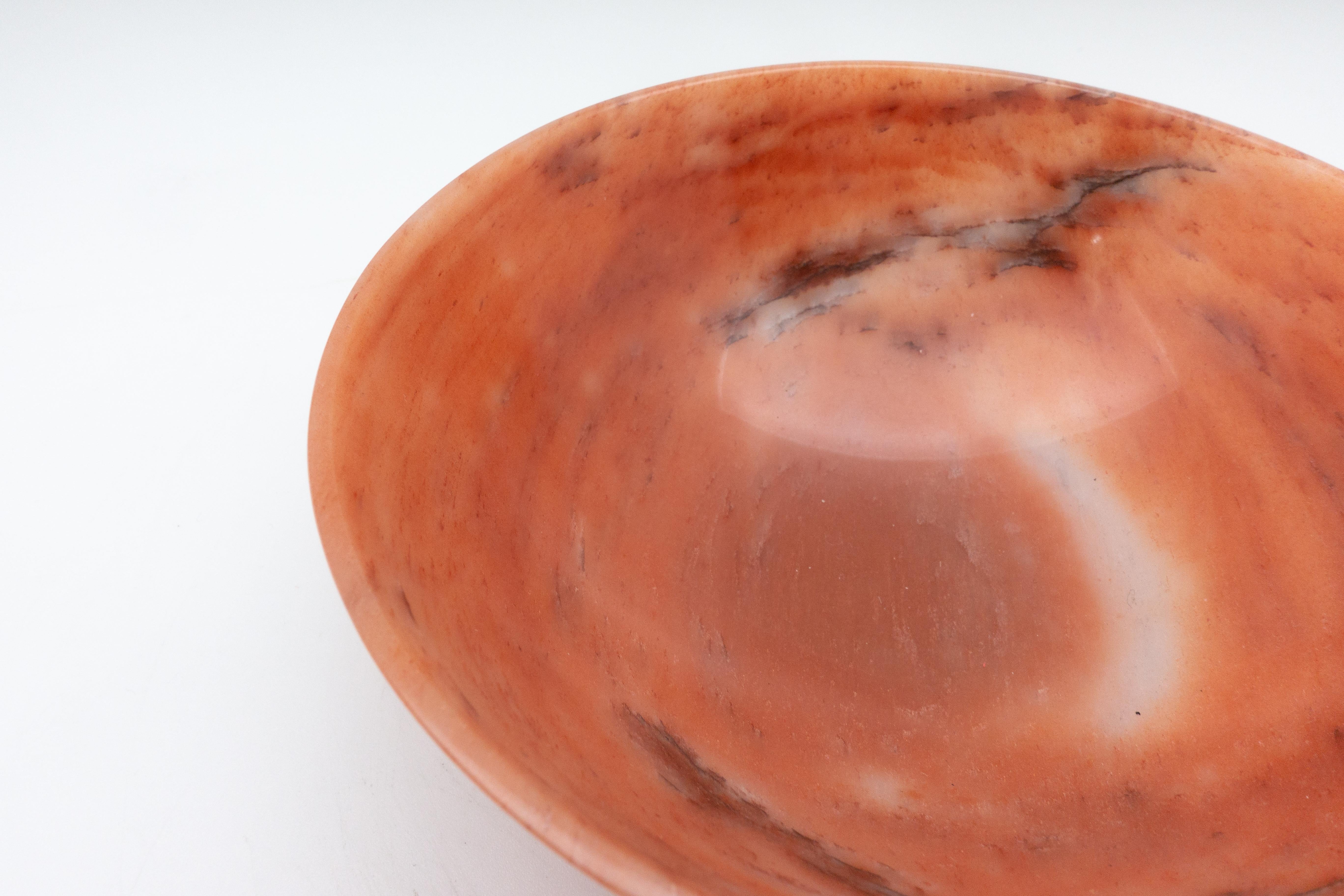 Large Hand-Carved Orange Aventurine Bowl from India In Excellent Condition In New York, NY