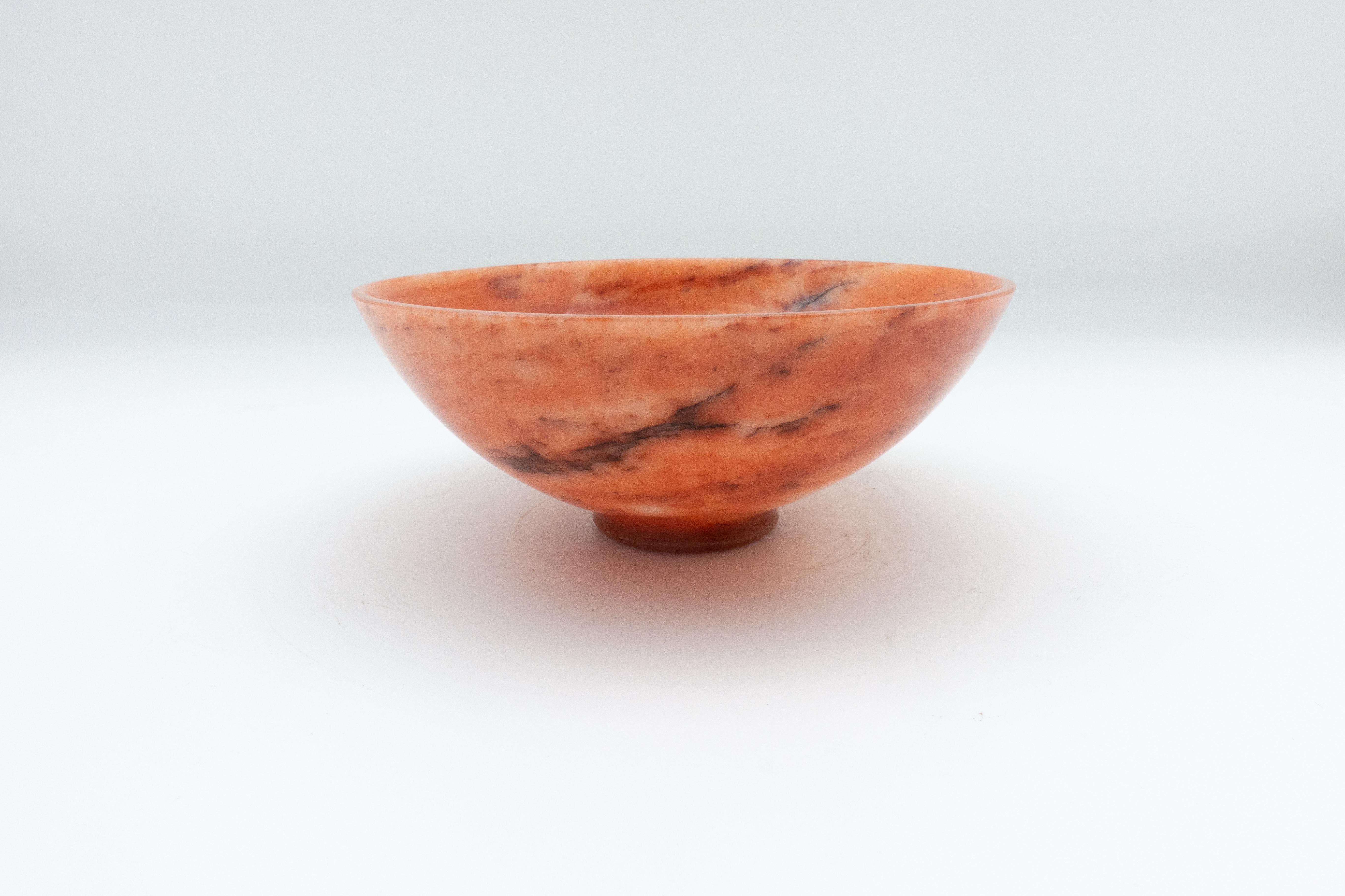 Contemporary Large Hand-Carved Orange Aventurine Bowl from India
